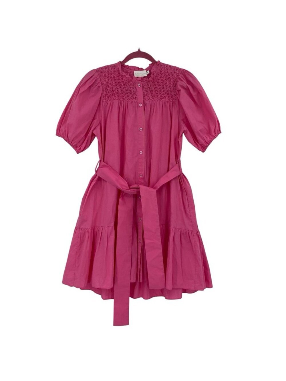 Christy Lynn Size S Pink Ellie Smocked Puff SleeveTiered Dress W/ Tie Belt